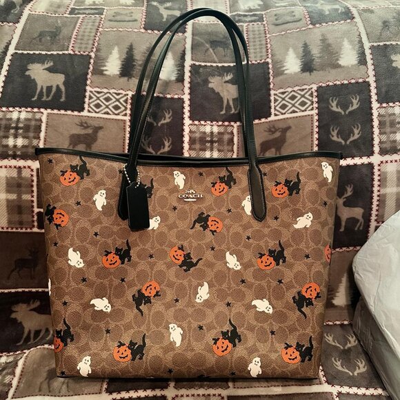 Coach City Tote In Signature Canvas With Halloween Print - Picture 1 of 8